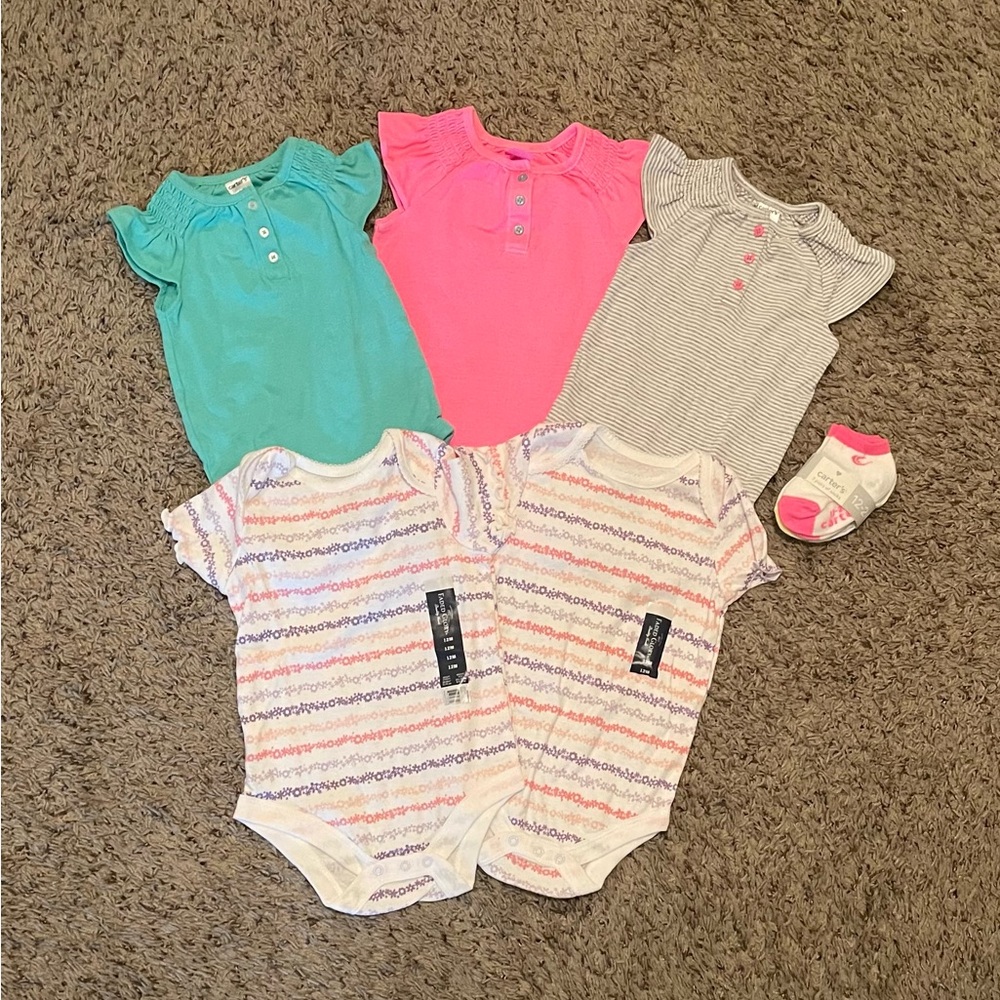 12 month baby girl Body Suits and Socks all Brand New!
